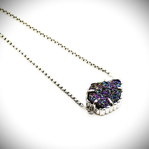 KENDRA SCOTT NWT Theo Rhodium Plated Rainbow Druzy Adjustable Bracelet - Picture 2 of 6